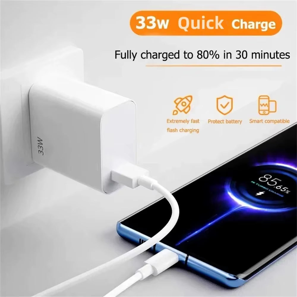 33W USB Charger Fast Charging QC3.0 USB C Type C Cable Wall Phone Charger Adapter for Iphone Huawei Samsung Xiaomi Quick Charge